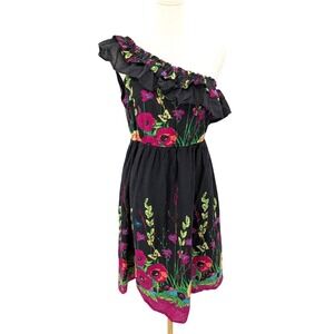Hazel One‎ Shoulder Floral Dress Cotton Ruffle Cottagecore Large